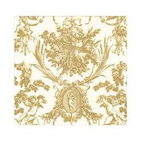 Caspari Romantic Toile Paper Linen Luncheon Napkins in Gold, Four Packs of 15