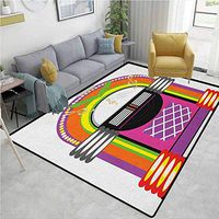YucouHome Jukebox Fruit Extra Large Area Rug, Cartoon Vivid Design Vintage Music Notes Radio Box Artwork, Fashionable High Class Living Dinning Room(8'x 10') Orange Purple and Green