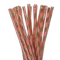 Biodegradable Paper Straws Peach With Gold Foil Striped (50)