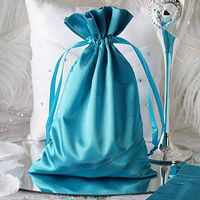 Tableclothsfactory 60PCS Turquoise Satin Gift Bag Drawstring Pouch Wedding Favors Bridal Shower Jewelry Bags - 6"x 9"