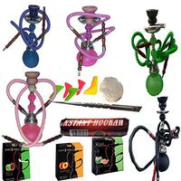 2 Hose Hookah Neon, Two Styles -12" Height, Cute Shape only Assorted 1 Hookah 25 foil Paper - Assorted 1 Flavor, Charcoal roll, 5 Mouth Tips, Tong (2 Hose, Mix Color and Style)