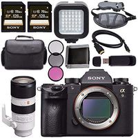 Sony ILCE9/B Alpha a9 Mirrorless Digital Camera ILCE9/B FE 70-200mm f/2.8 GM OSS Lens SEL70200GM 128GB SDXC Card + HDMI + Carrying Case + Memory Card Wallet + LED Light Bundle