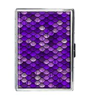 Purple Mermaid Scales Design Stainless Steel ID Cigarettes Case Holder Stylish Credit Card Wallet