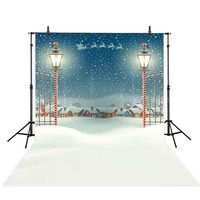 Allenjoy 5x7ft Christmas Watercolor Backdrop Winter Snow Santa Claus Reindeer Glitter Iron Fence Gate Village Night Landscape Photography Background Decoration Photo Studio Props
