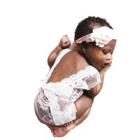 Himom Newborn Baby Girl Deep-Vee Back Photography Props Vest Outfit with Lace Ribbon (White)