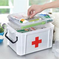 JOYBUY Plastic Medicine Chest Storage Box First Aid Kit Home Health, Two Layers,Top Handle & Latch Lock