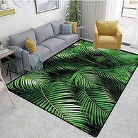 TableCoversHome Green Solid Carpet, Tropical Exotic Palm Tree Pattern Printing Rugs, Durable Carpet Area Rug - Living Dinning Room Bedroom Rugs and Carpets (6'x 9')