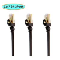 Cat7 Ethernet Cable 3 ft Black Shielded (STP), AULLOV High Speed Flat RJ45 Cat-7/Category 7 Internet LAN Computer Patch Cord Cable, Faster Than Cat5/Cat6-3 Feet Black-3 Pack