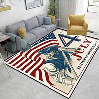 Bigdatastore 4th of July Decorative Area Rug Girls Room, Sketch Style Soldier Holding The Old Glory Independence Day Themed Illustration, Easy Maintenance Area Rug Living Room Bedroom Carpet(4'x 6')