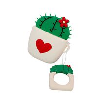 ICI-Rencontrer Creative Gardening Flower Ball Cactus Potted Plant Airpods Case Cute Heart Bonsai AirPods Accessories Wireless Charging Earphone Soft Silicone Protector Decoration Red Heart