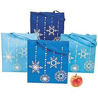 4 ~ Snowflake Tote Bags / Christmas Gift Bags ~ Large 15 1/4" X 16 1/2" with 10" Handles ~ Non-woven Polyester ~ New