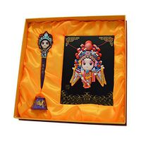 Arozk Peking Opera Pen & Mask Sculpture Gift Set， Chinese Style Peking Opera Characters Doll Handcrafted Collection Decoration for Birthday Christmas