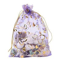 Pandahall 100 PCS 5x7 Inches Heart Printed MediumPurple Organza Bags Jewelry Pouch Bags Organza Drawstring Pouches Wedding Favors Candy Gift Bags Valentine's Day