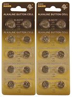 Hawk 10 Piece Card Alkaline Button Cell Batteries - Size LR1130/189 : (Pack of 2 Sets) - B-AG10