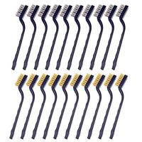 Sunmns 20 Pieces Mini Handle Stainless Steel Wire Bristles Brush Set for Cleaning Welding Slag, Stain and Rust (Silvery Golden)