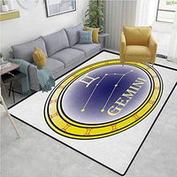 YucouHome Zodiac Gemini Floral Area Rug Mat Pad, Circle with Symbols and Constellation Destiny and Stars Theme, Durable Rugs - Living, Dinning, Office, Rooms & Bedrrom, Hallway Carpet(4'x 6')