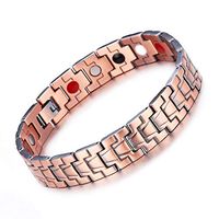HiTreasure Double Strength 4 Elements Mens Pure Copper Magnetic Therapy Negative Ions Germanium Link Bracelet for Arthritis Pain Relief Anti-Radiation(Imported,3500 Gauss Each Link)