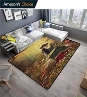 Medieval Sports Runner Rugs, Lady Sitting on Stone and Reading Book Forest Flowers Grass Trees Medieval Time, Durable Rugs - Living, Dinning, Office, Rooms & Bedrrom, Hallway Carpet(5'x 8') Multicolor