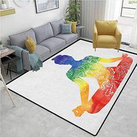 Animals Girls Rooms Nursery Decor Mats, Silhouette of Woman in Lotus Pose with Ornate Motifs Rainbow Colors on Her Body, Easy Maintenance Area Rug Living Room Bedroom Carpet(4'x 6') Blue Green Yellow