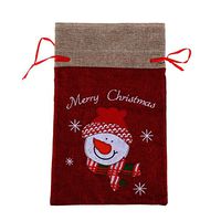 Whitelotous Drawstring Christmas Bags Candy Bags Linen Embroidered Christmas Gift Bags Decor(Snowman)