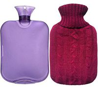 Premium Classic Rubber Hot Water Bottle, Transparent Hot Water Bottle with Burgundy Knit Cover