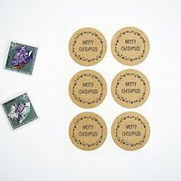 Merry Christmas with Wreath Design Stickers, Rustic Round Envelope Seals, Gift Wrap Labels, by Once Upon Supplies, 1.5 Inches, 30 Stickers