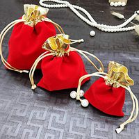 HOUTBY 50PCs Soft Velvet Drawstring Pouches Jewelry Gift Bags with Gold Trim for Party Wedding Candy