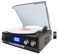 Boytone BT-17DJB 3-speed Stereo Turntable, 2 Built in Speakers Digital LCD Display AM/FM Radio, USB/SD Slot, AUX+ MP3 & WMA Playback /Recorder & Headphone Jack + Remote Control