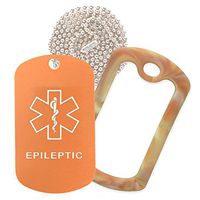 Epileptic Medical Alert ID Necklace with Copper Tag, Camo Desert Silencer, and 30'' USA Chain - 154 Color Choices