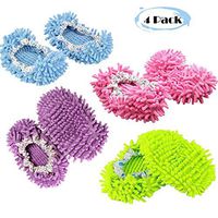 4 Pairs Dust Mop Slippers,Cute Microfiber Multi-Function Shoes Covers Floor Cleaning Tools Foot Socks Caps Hair Cleaner for House Office Kitchen Bathroom Bedroom (Set 1)