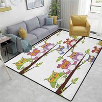 Owls Moiré Kids Carpet Playmat Rug, Owls on the Tree Branches Sitting in Horizontal Line Friendship Event Themed Artwork, Easy Maintenance Area Rug Living Room Bedroom Carpet(4'x 6') Multicolor