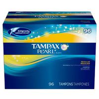 Tampax Pearl Plastic, Antigravity LeakGuard Braid, Regular Absorbency Unscented Tampons, 96 Count