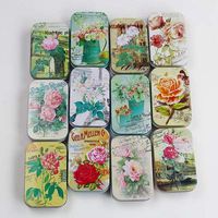 1PCS Flower Printing Mini Tin Box-Mini Tin Box with Lid-Mini Tin Box with Hinged Lid-Boxes Jewelry Cardboard-Storage Boxes with Lids-Headphones Gift Box-Gift Box for Jewelry (Big Flowers Random)