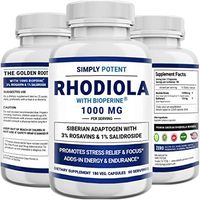 Max Absorption Extra Strength Rhodiola Rosea Supplement with Bioperine, 180 Capsule 1000mg Vegan Rhodiola Rosea Powder Extract 3% Rosavin & 3% Salidroside Pill for Stress Relief, Mood, Focus & Energy