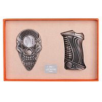 CIGARLOONG Cigar Lighter Set Silver Skull Sharpening Blade Engraved Cigar Cutter and Refillable Butane Retro Lighter