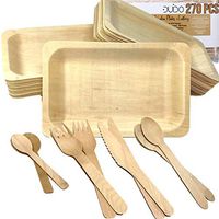 Disposable Biodegradable Plates and Wooden Cutlery - (Pack of 270) 55 7.8-inch Plates 55 Forks 55 Knives 55 Spoons 50 Small Spoons Silverware Compostable Flatware Biodegradable