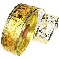 Shinny Wired Sheer Glitter Ribbon Christmas Ribbon, Bronzing Fabric Crafts Gift Wrapping Gold Ribbons DIY Xmas Trees Design Decoration（2.2 Yards）