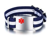 VNOX Personalized Medical Alert ID Stainless Steel Two Color Nylon Rope Wristband Adjustable Bracelet