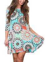 RANLUP Women's 3 4 Sleeve Floral Printed Casual Loose T-Shirt Dress Swing Tunic Dresses with Pockets