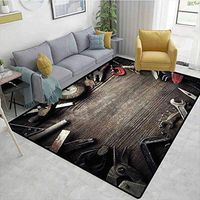 Bigdatastore Industrial Decor Moiré Kids' Rugs, Grungy Tools on Wooden Board Manual Manufacturing Repairing Workshop, Durable Carpet Area Rug - Living Dinning Room Bedroom Rugs and Carpets(3'x 8')