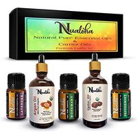Nualoha Essential and Carrier Oils Gift Set For Face, Skin, Hair, Nails, Body -Bulgarian Lavender, Rosemary, Peppermint Essential Oil (10ML Each), Argan & Castor Carrier Oil (30ML Each)