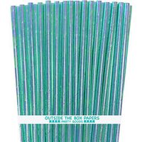 Iridescent Paper Straws- Blue Green - 7.75 Inches - 100 Pack