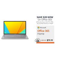 Asus Vivobook 17 F712FA Thin and Light Laptop, 17.3" HD+, Intel Core I5-8265U Processor + Microsoft Office 365 Home with Auto-Renew