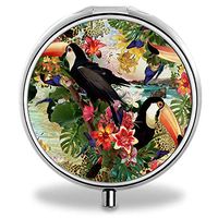 AUdddflsicenshf Compact 3 Compartment Customized Toucan Flowers Pill Organizer Metal Pill Box Pill Container for Purse, Travelling and Daily Needs