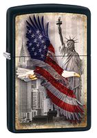 Zippo Custom Lighter: Bald Eagle and New York City - Black Matte 78717