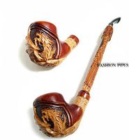 NEW Churchwarden Wooden Pipe "DRAGON" Decorated with Leather. Tobacco Pipe, Handcrafted Smoking Pipe of Pear Wood 13'', Designed for pipe smokers