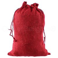10 Pack - CleverDelights 10" x 14" Red Burlap Bags with Natural Jute Drawstring - Christmas Present Holiday Décor Rustic Party Favor Pouch Bags