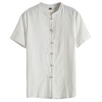 2019 Spring Summer Men's Solid Cotton Linen Blouse EDC Vintage Short Sleeve T Shirts Tops Blouse Tees Shirts (White, M)