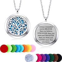 Mtlee Aromatherapy Essential Oil Diffuser Necklace Locket Pendant Stainless Steel Perfume Necklace with 16 Refill Pads and 24 inch Adjustable Chain (Family Tree)