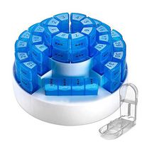 Pill box dispenser organizer, extra large hard case container. 31 daily medicine compartments. Full month holder. Weekly dosis pillbox (7). 4 Times of the day boxes. Monthly travel purse cases BS0344J